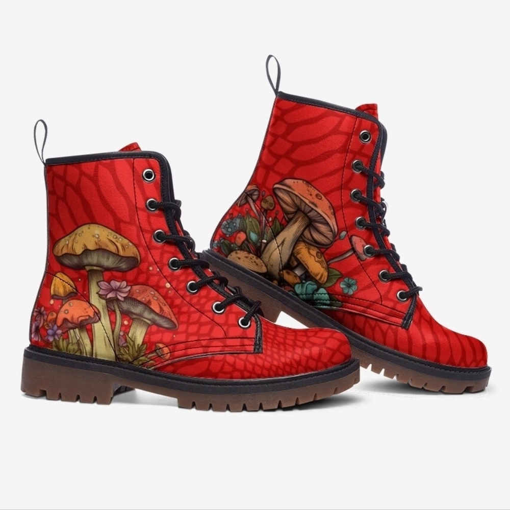 Etsy Custom Mushroom Boots Red Boots Vegan Leather Lace Up Combat Boots